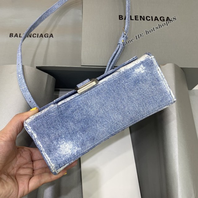 Balenciaga專櫃爆款女士mini號手提包 巴黎世家藍色牛仔沙漏包 fyj1793